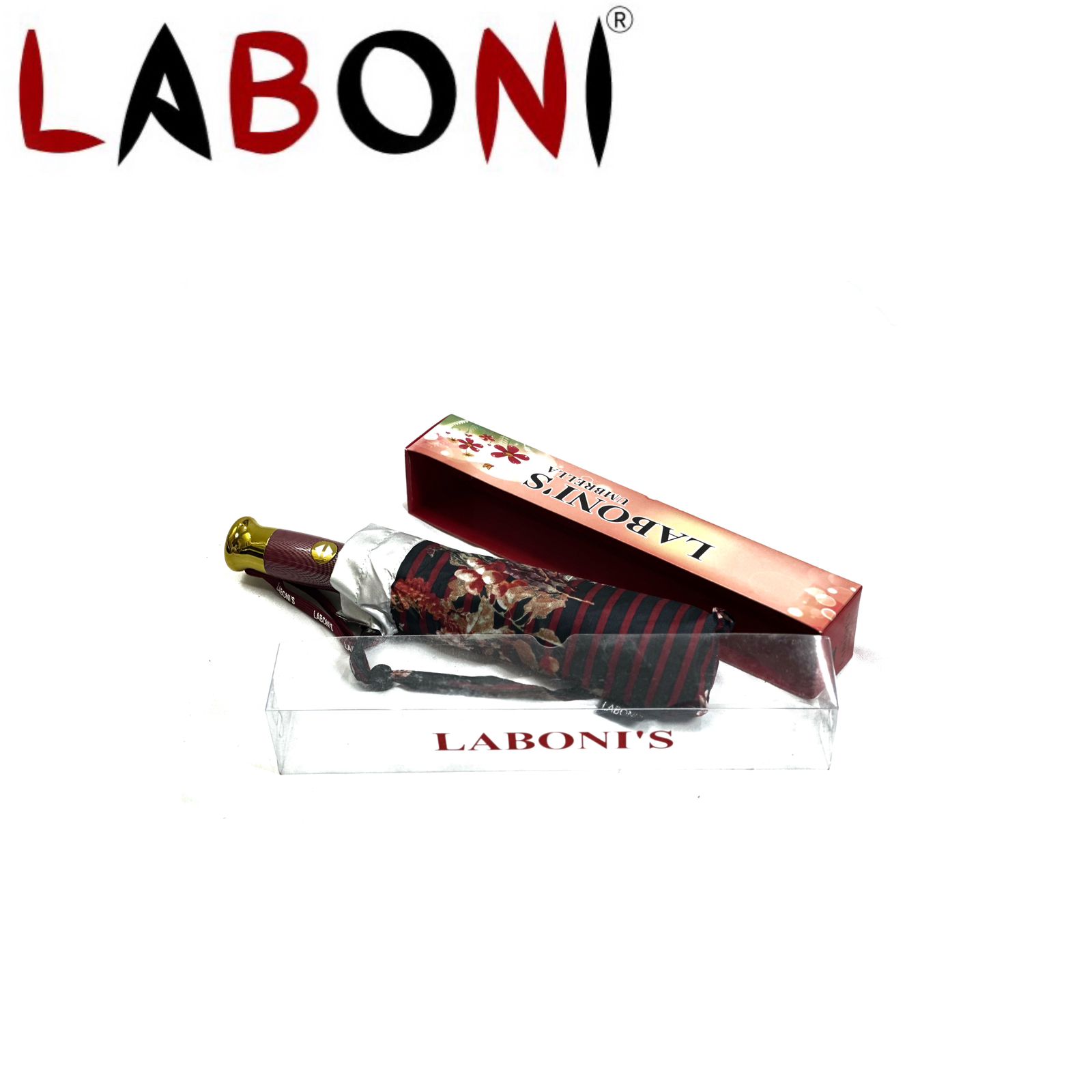 Laboni's 10k Auto
                        Close Silver Print Umbrella